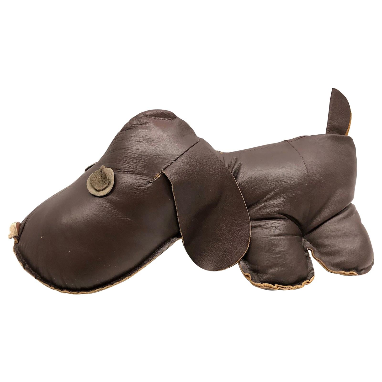 Dog Pouf Poof Pouffe Decoration Animal Made of Leather 1970s Midcentury For Sale