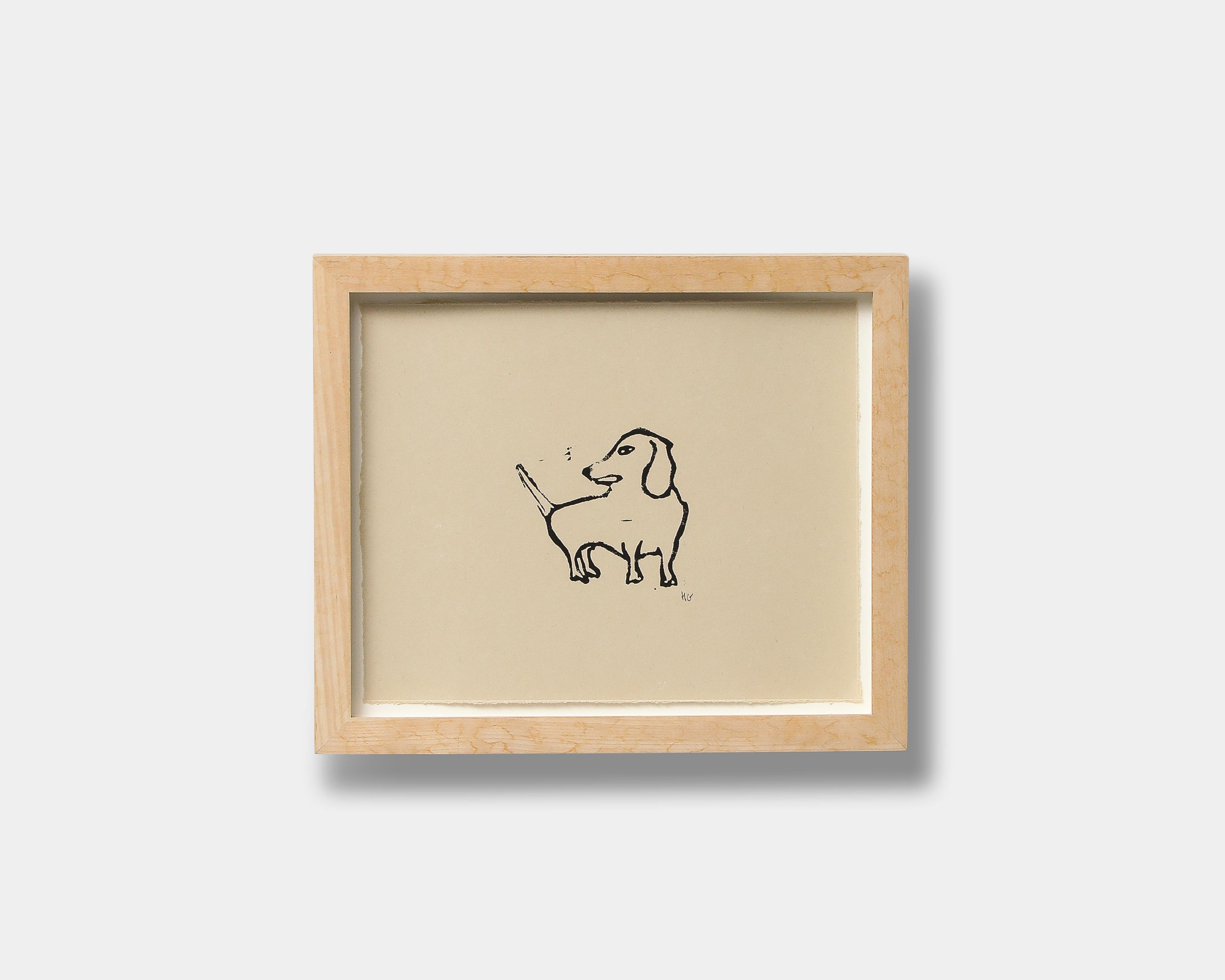 Framed, hand printed work by British artist Hugo Guiness.