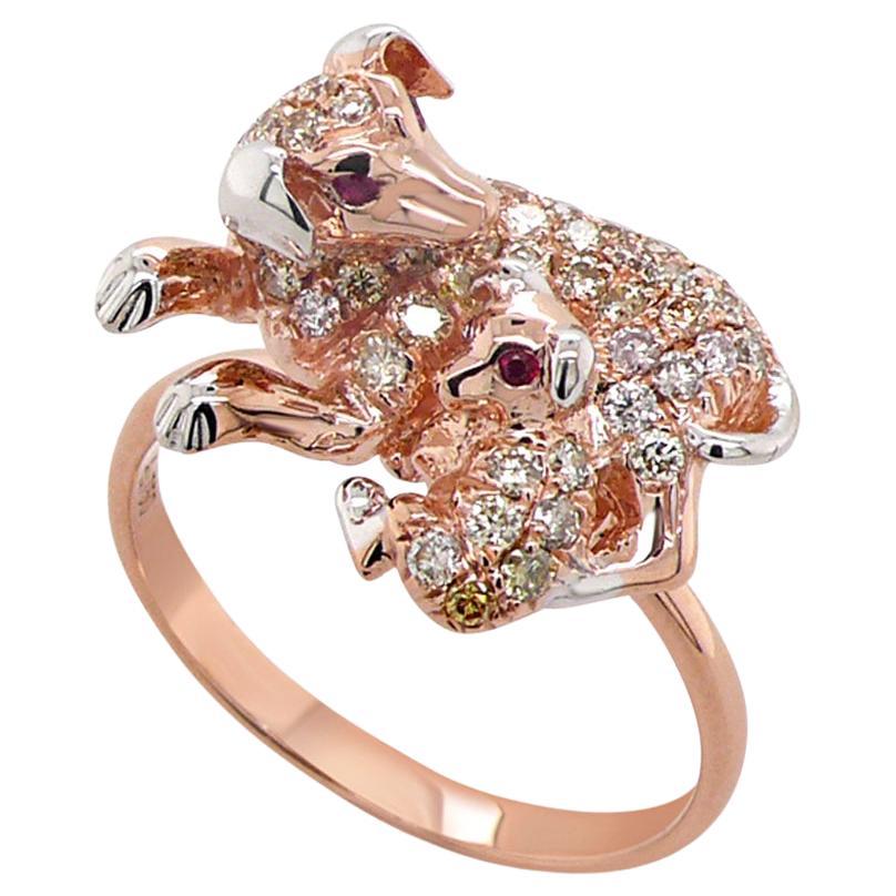 Hundewelpe Daschound Fancy Diamant & Rubin 18K Rose Gold Tier Ring