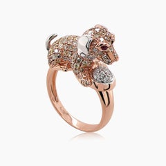 Hundewelpe Diamant Pave & Rubin 18K Rose Weißgold Tier Ring