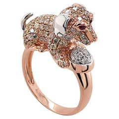 Hundewelpe Diamant Pave & Rubin 18K Rose Weißgold Tier Ring