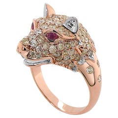 Hundewelpe Wolf Diamant Pave & Rubin 18K Rose Weißgold Tier Ring