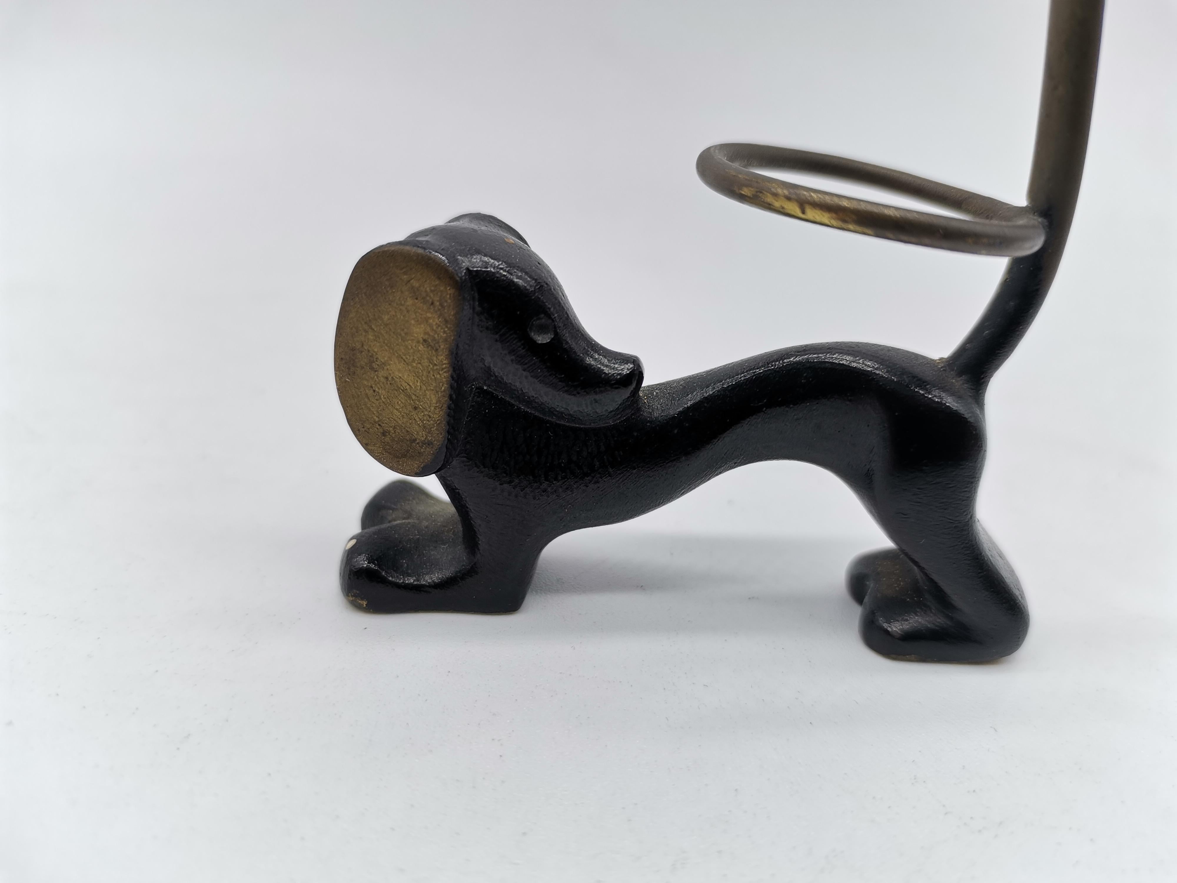 Metalwork Dog Ring Holder, Brass Blackened, in Style of Walter Bosse, Austria For Sale
