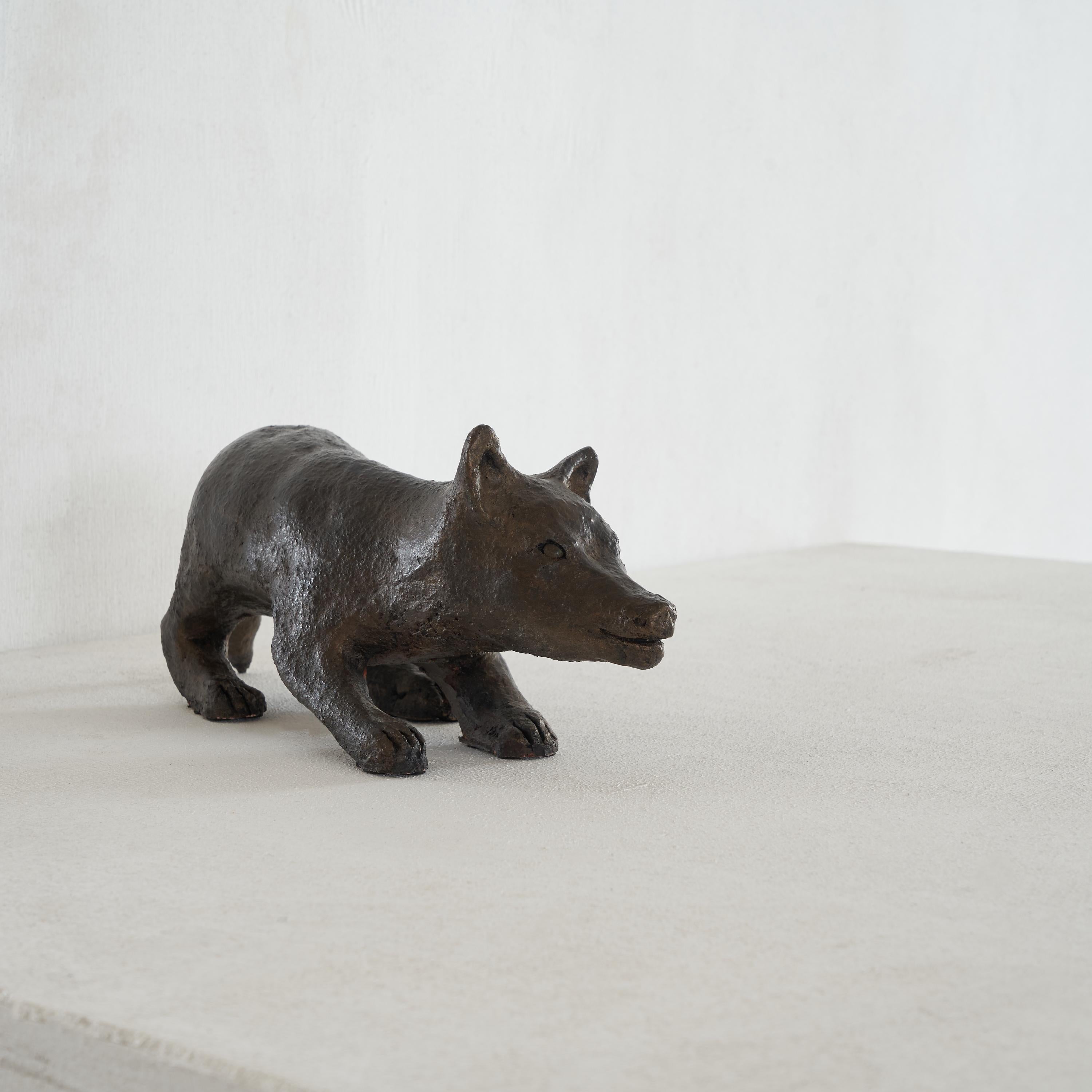 Brutalist Dog Sculpture in Patinated Clay