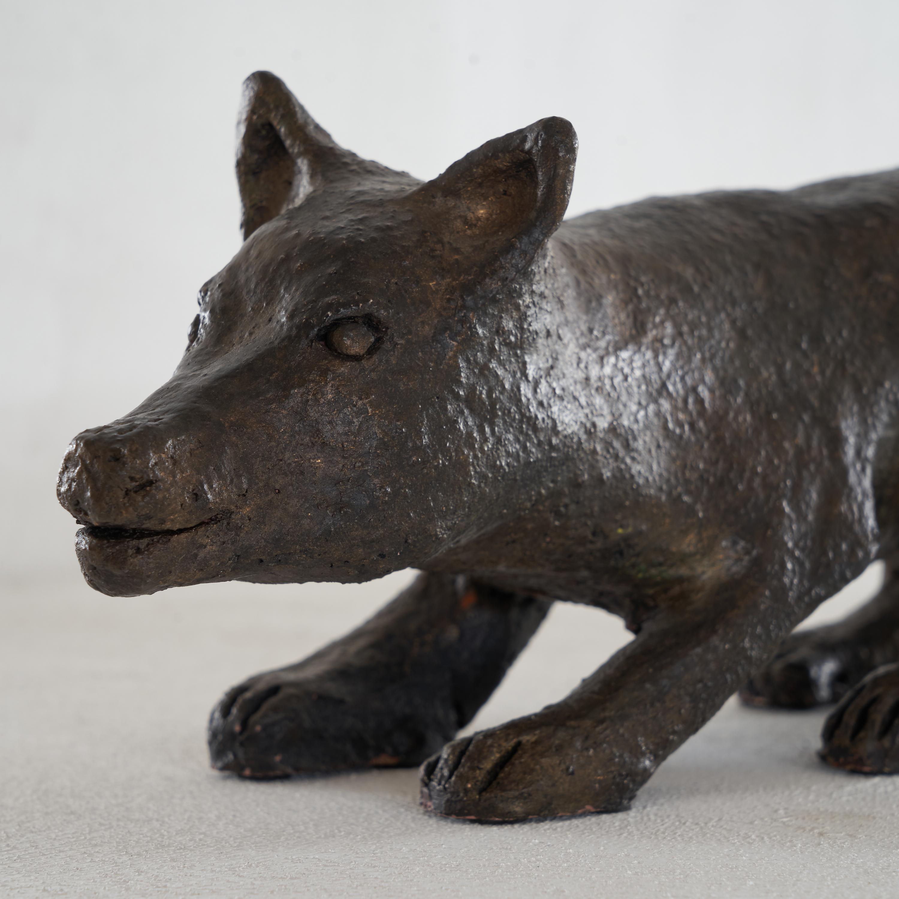 French Dog Sculpture in Patinated Clay