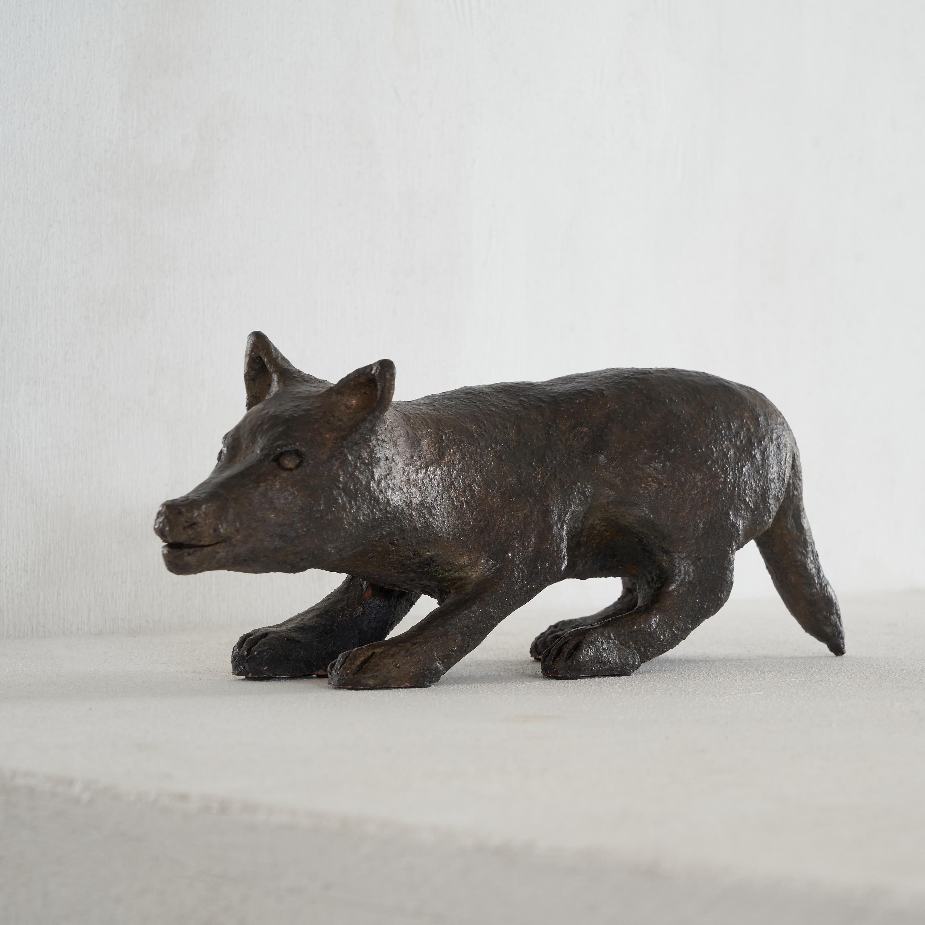 Bronzed Dog Sculpture in Patinated Clay