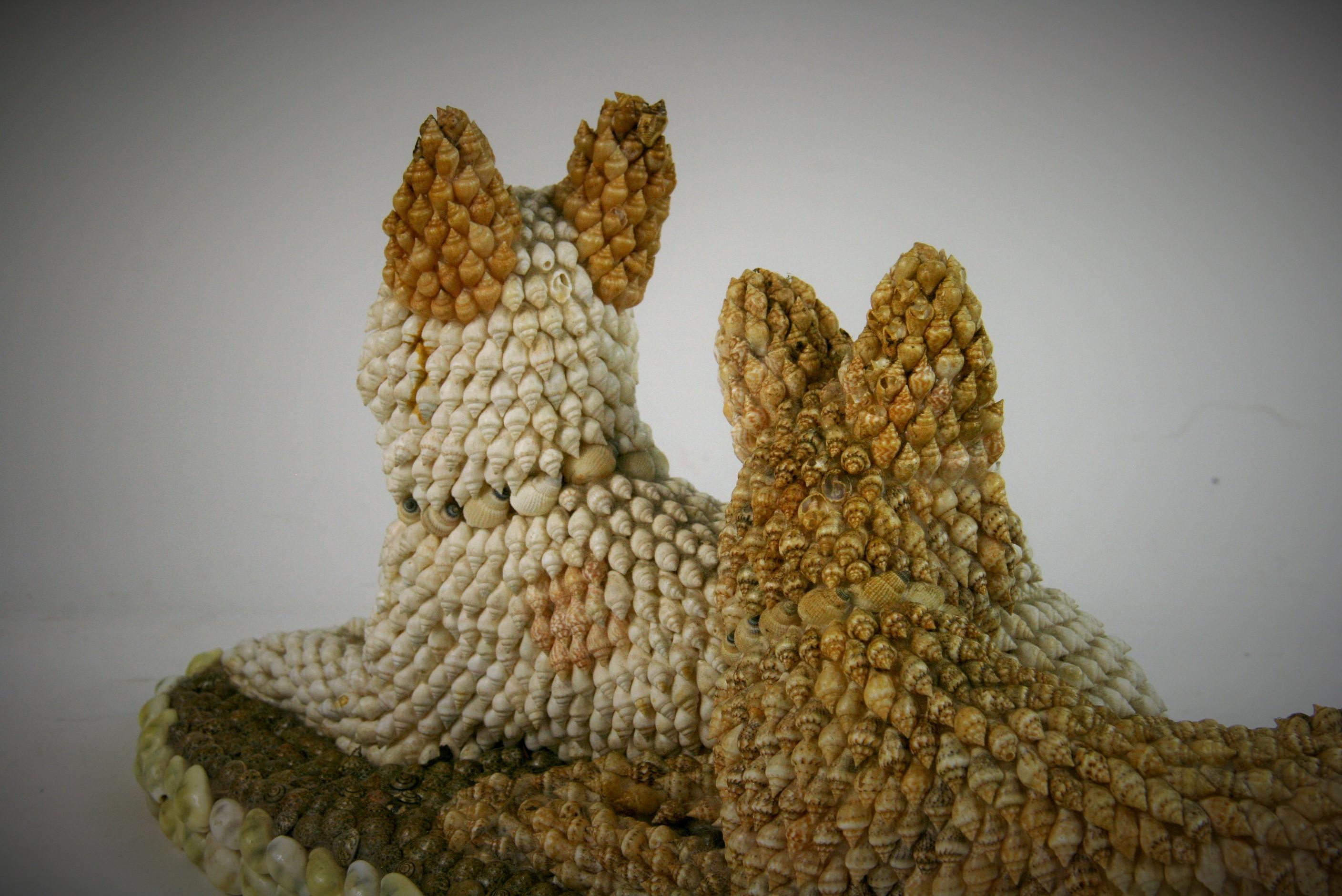 Folk Art Dog Sculpture Made from Sea Shells For Sale 4