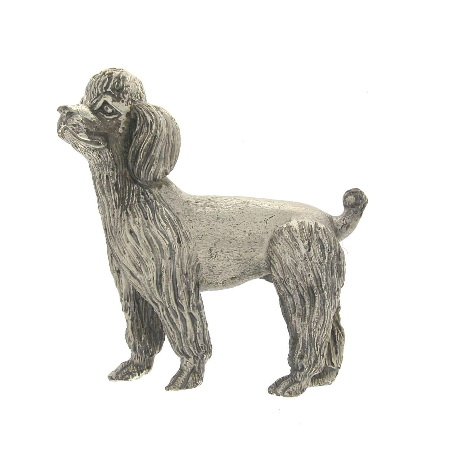 Dog sculpture poodle in silver