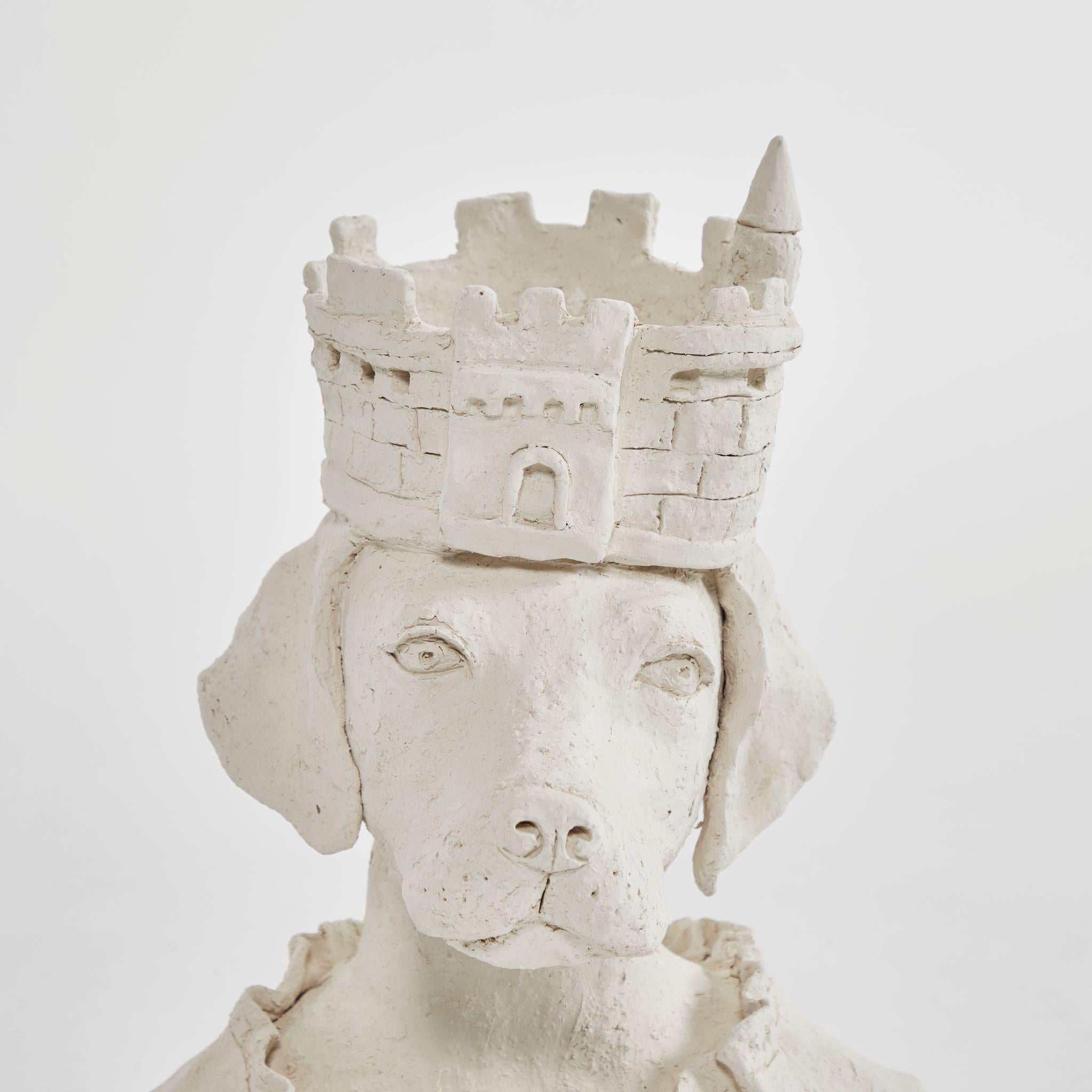 Late Victorian Dog Sculpture with Crown in Plaster