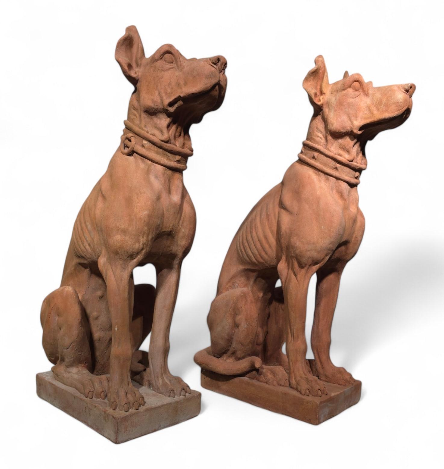Dog Statues, Early 20th Century, Terracotta, Set of 2 For Sale 7