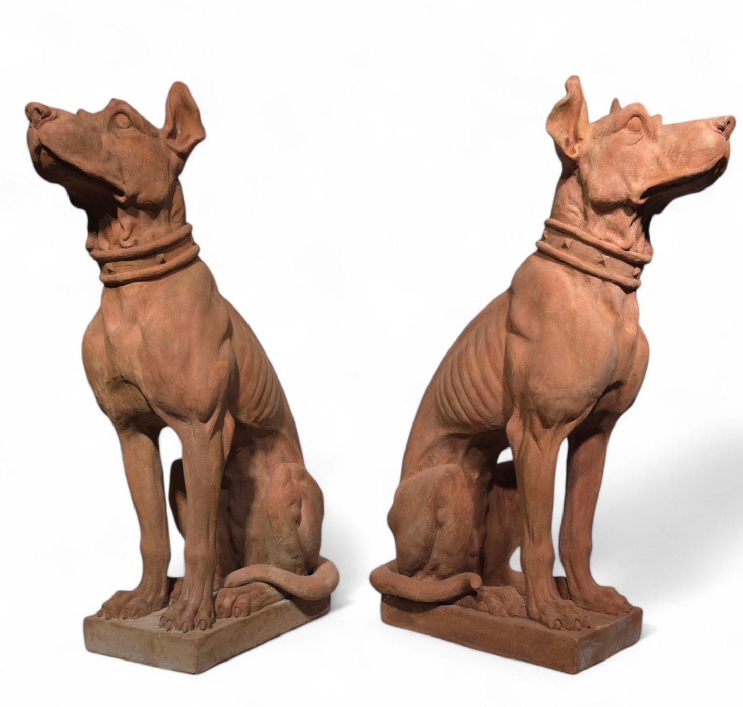 Dog Statues, Early 20th Century, Terracotta, Set of 2 For Sale 9