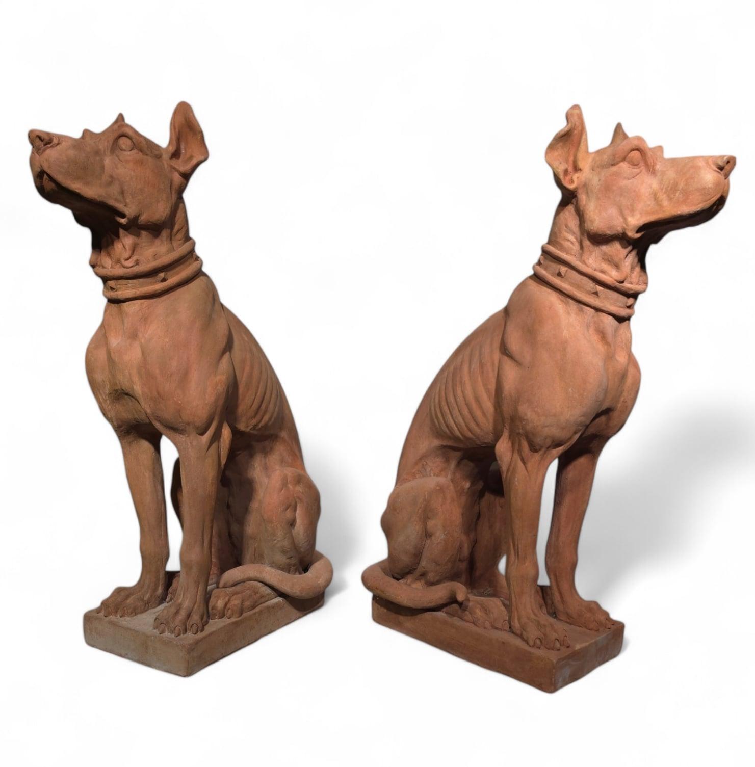 Dog Statues, Early 20th Century, Terracotta, Set of 2 For Sale 11