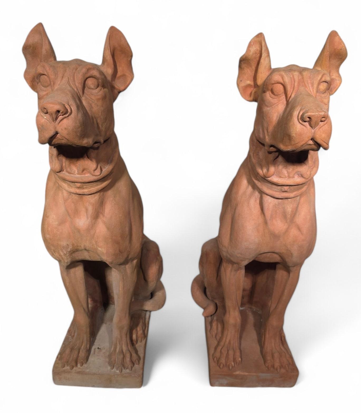 Dog Statues, Early 20th Century, Terracotta, Set of 2 For Sale 12
