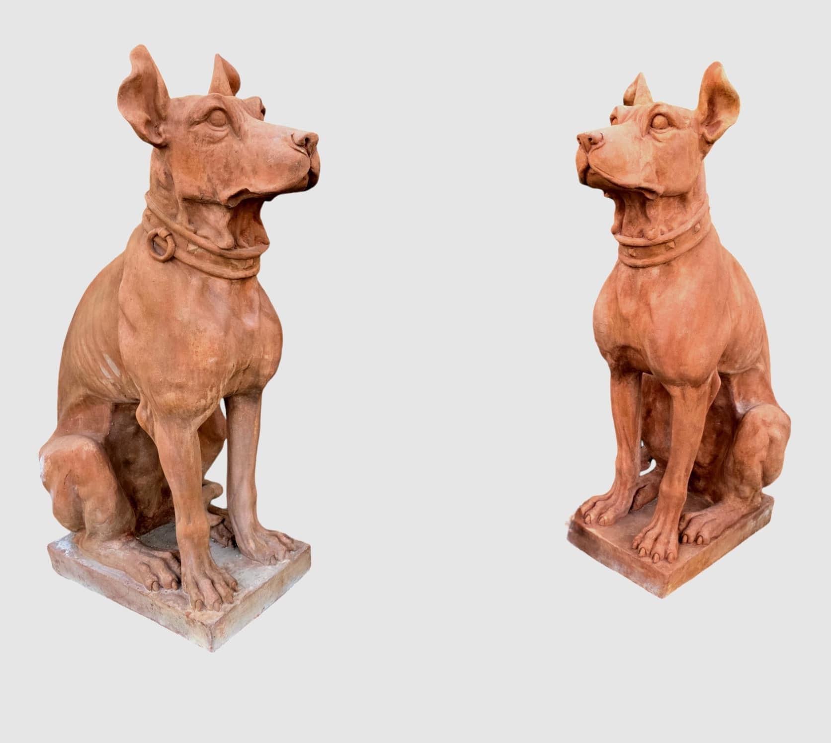 Dog Statues, Early 20th Century, Terracotta, Set of 2 In Good Condition For Sale In Madrid, ES