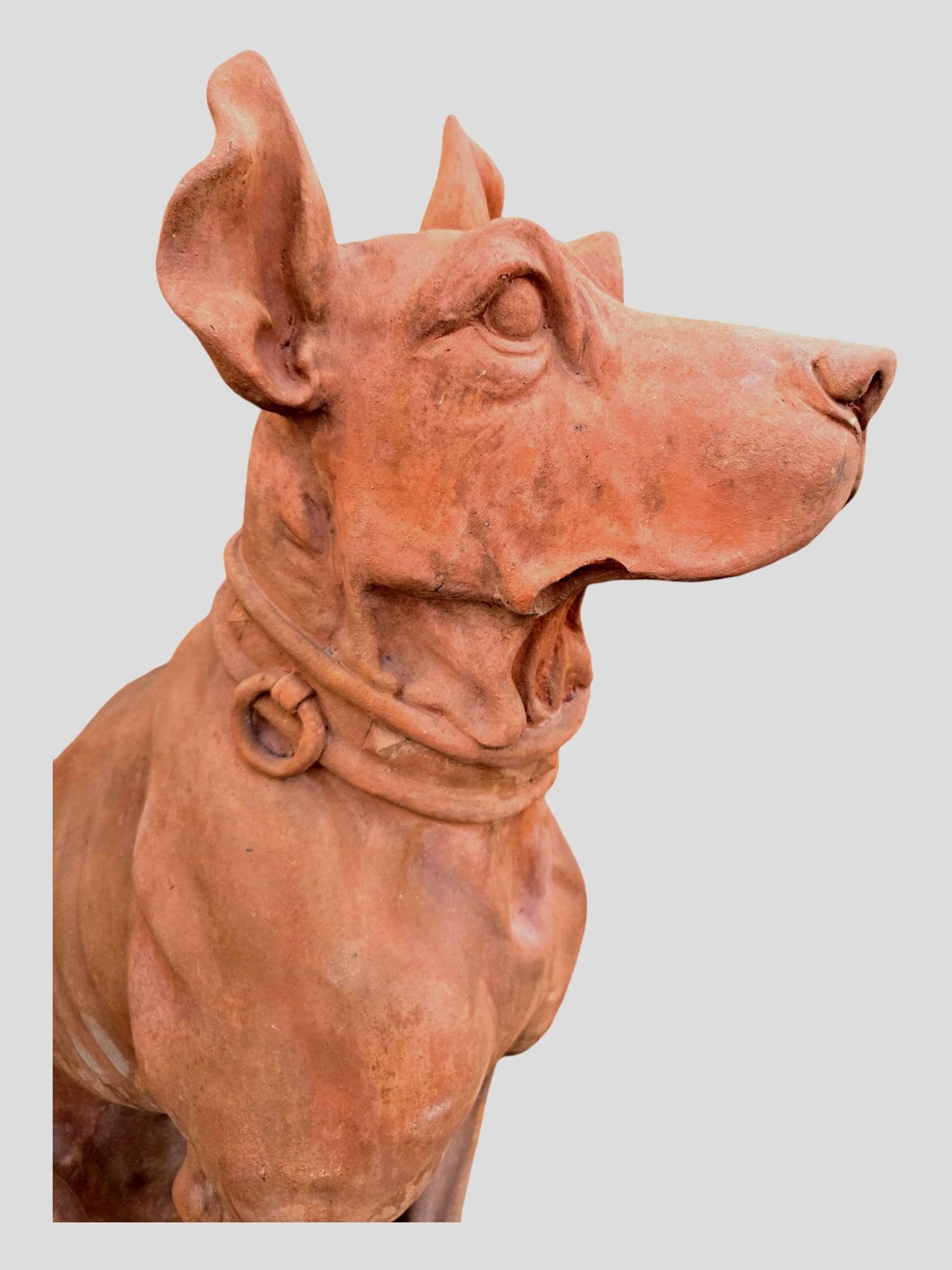 Dog Statues, Early 20th Century, Terracotta, Set of 2 For Sale 4