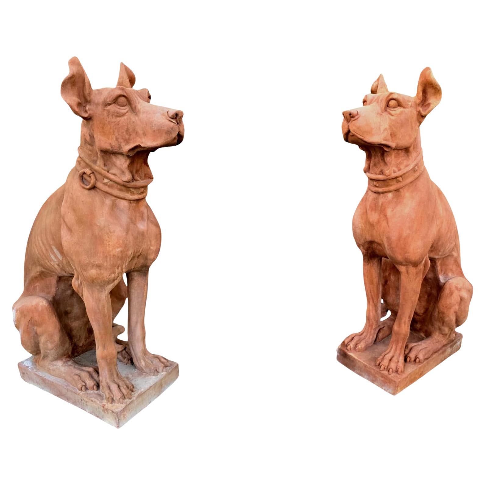 Dog Statues, Early 20th Century, Terracotta, Set of 2