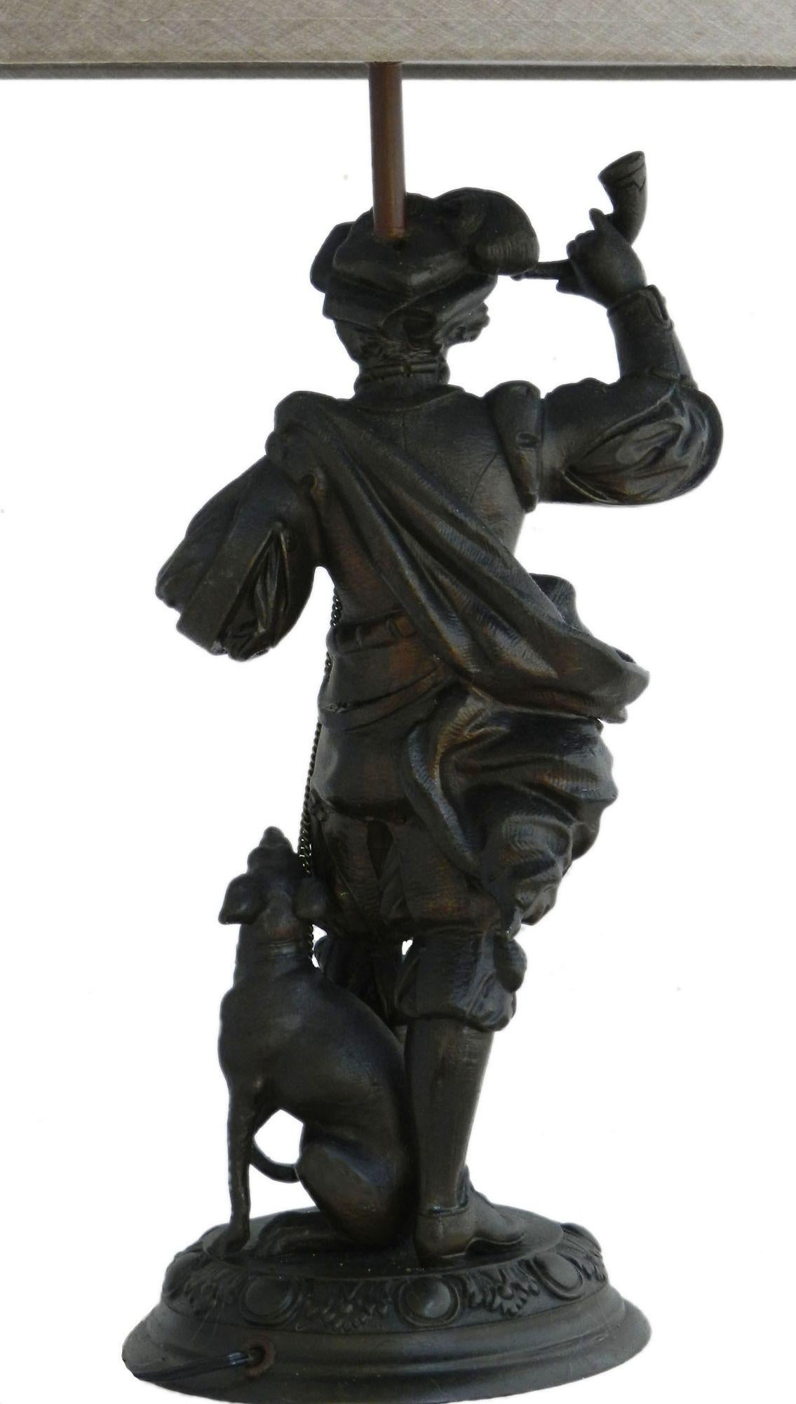 Neoclassical Dog Table Lamp Levrier with Owner Late 19th Century Spelter French FREE SHIP