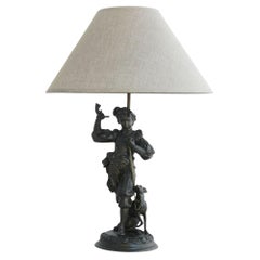 Lampe de table Levrier avec propriétaire en étain français de la fin du 19ème siècle, EN provenance de France, NEUF AVEC LIVRAISON