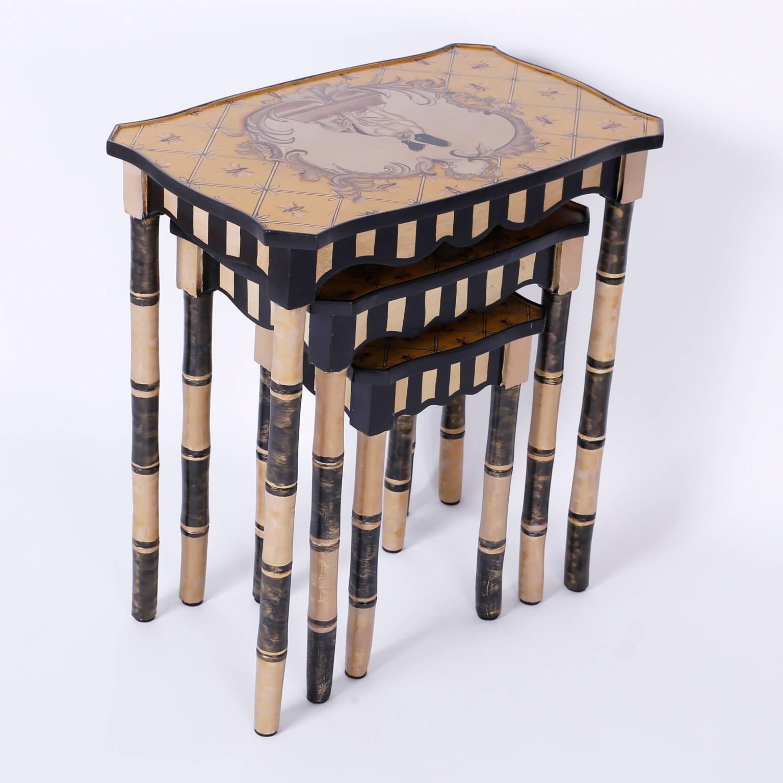 Folk Art Dog Themed Nesting Tables For Sale