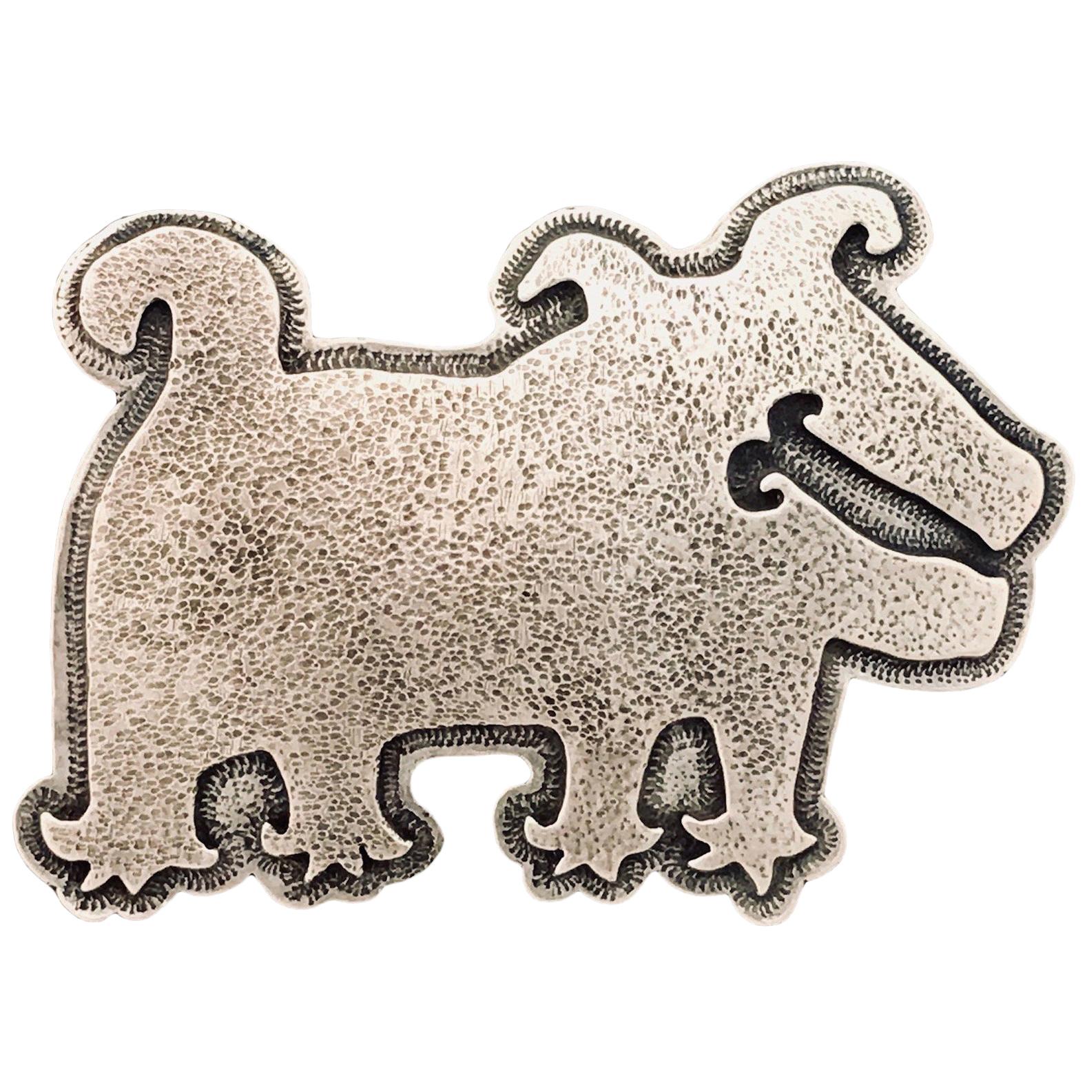 Dog with Funky Feet, sterling silver pin pendant Melanie Yazzie Navajo new For Sale