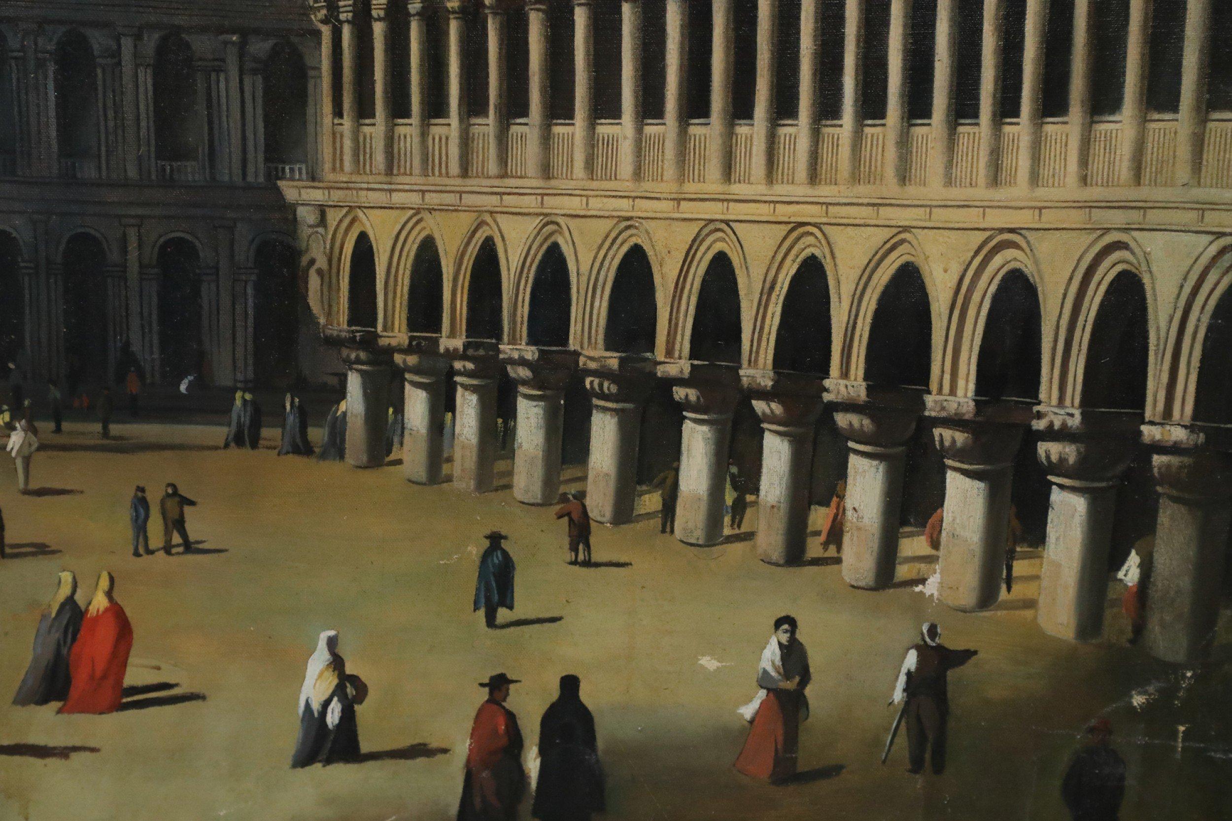 Rococo Doge's Palace Venetian Oil Painting on Canvas For Sale