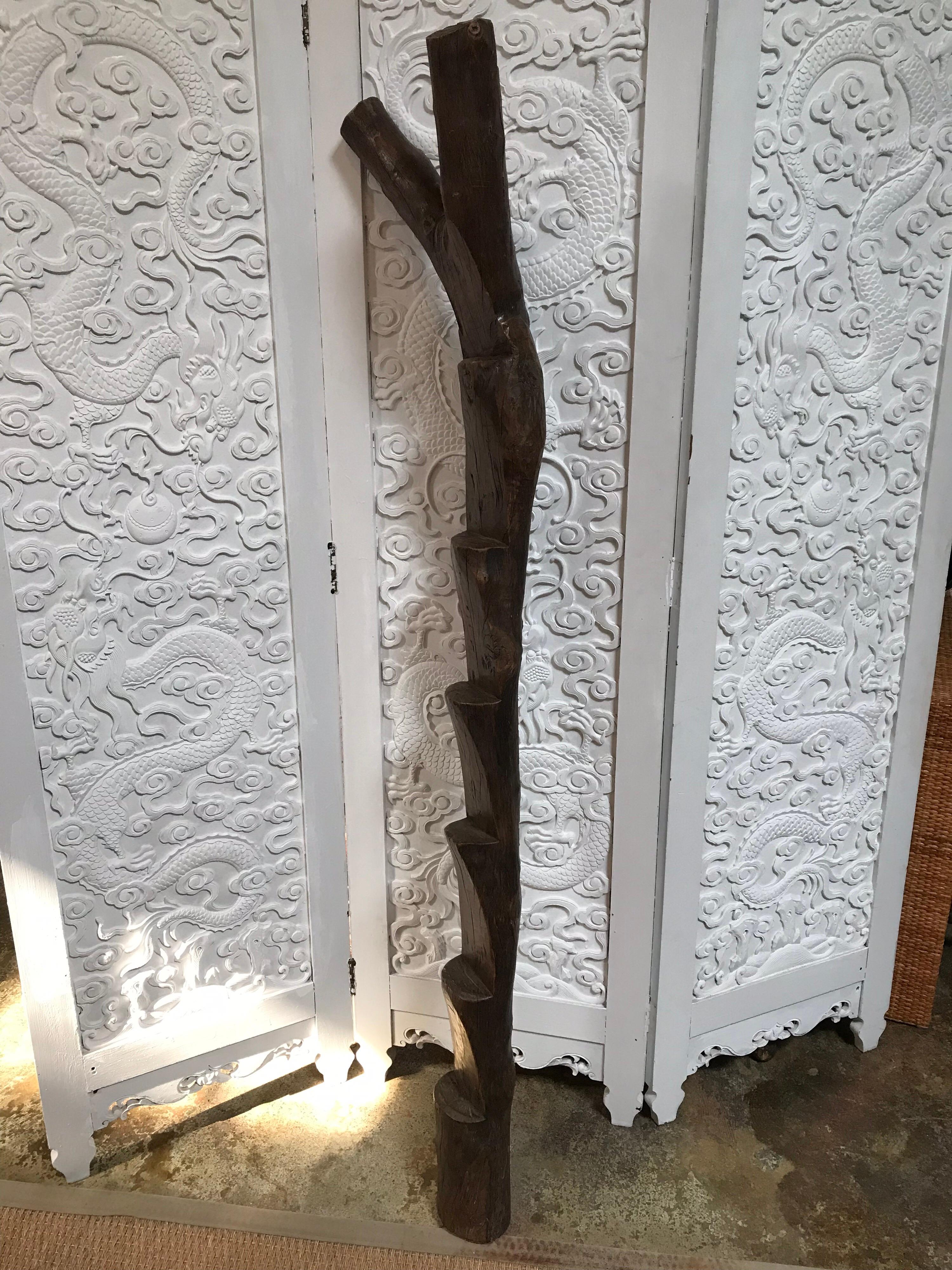 Hand-Carved Dogon Ladder, 6-Feet For Sale