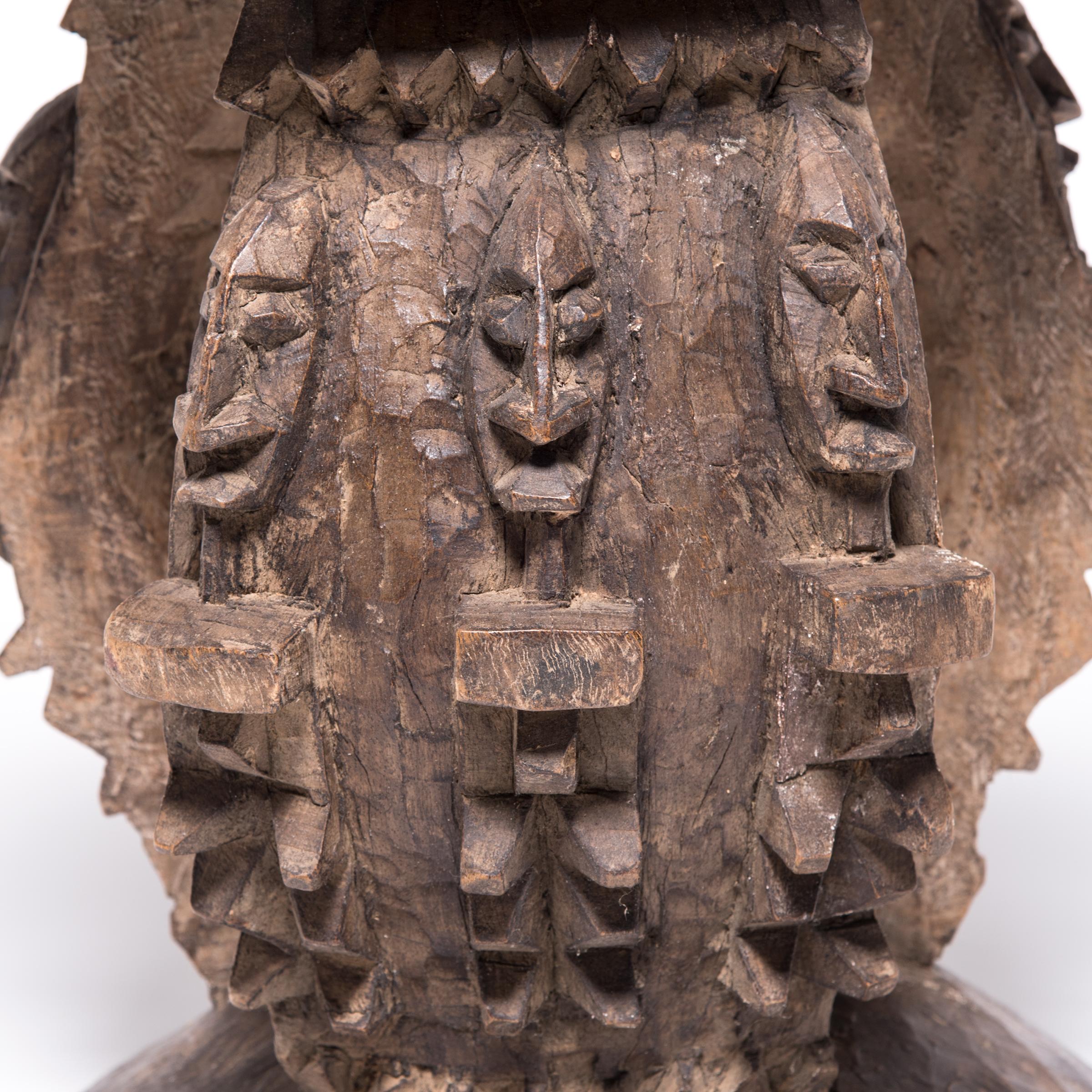Hand-Carved Dogon Stool with Nommo Figures