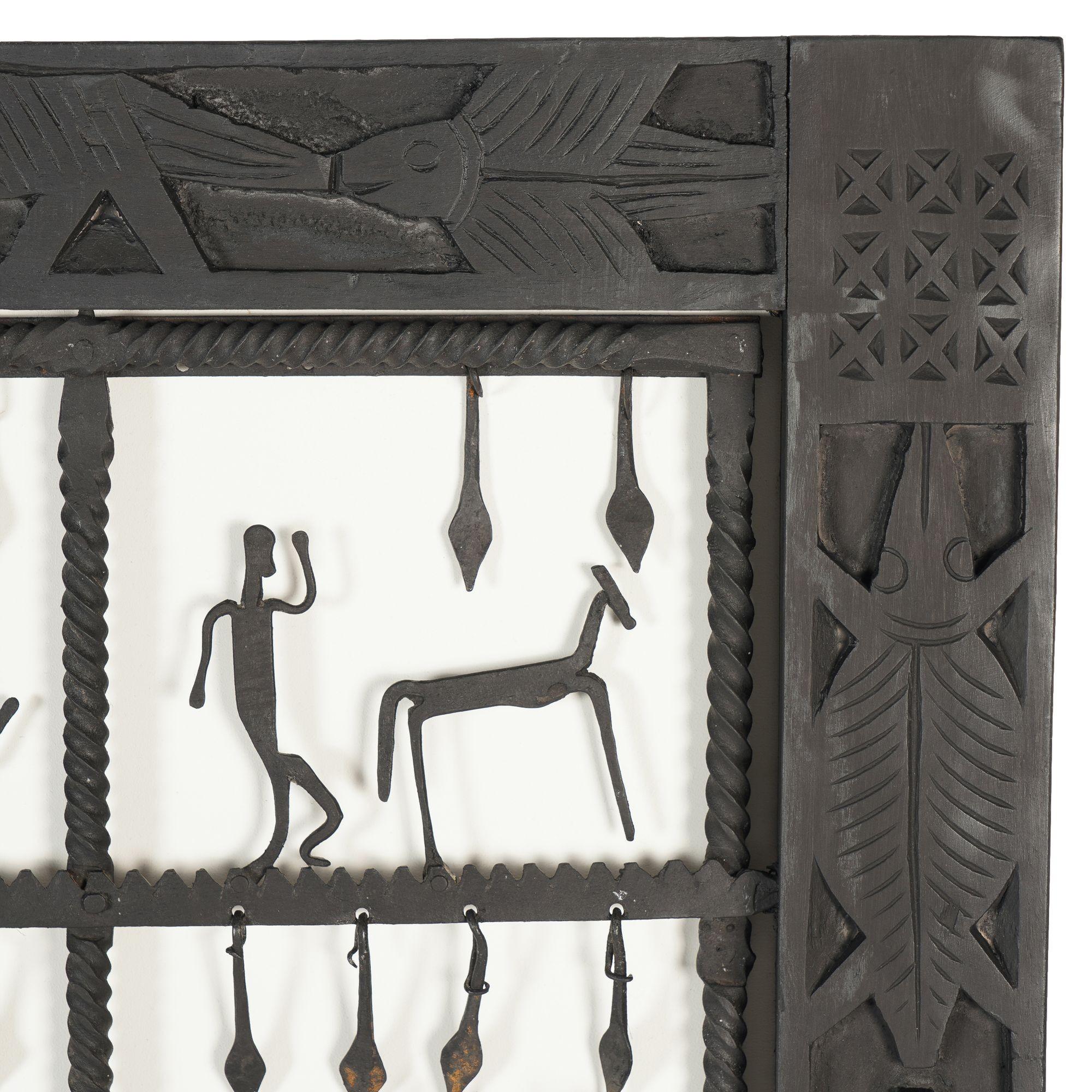 Iron Dogon tribal hand forged rope twist iron window pane grill with figures, 1900-25 For Sale