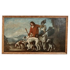 Dogs and Falconer, Flemish School, 17th Century Oil Painting