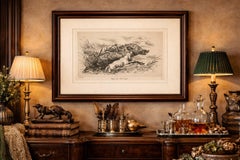 Dogs Attacking a Wild Boar, Dramatic Sporting Etching by J.F. Tayler, 1872