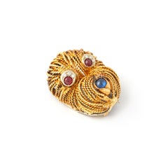 Dog's Head Yellow Gold 18K Ruby Sapphire Diamond Brooch 1960S