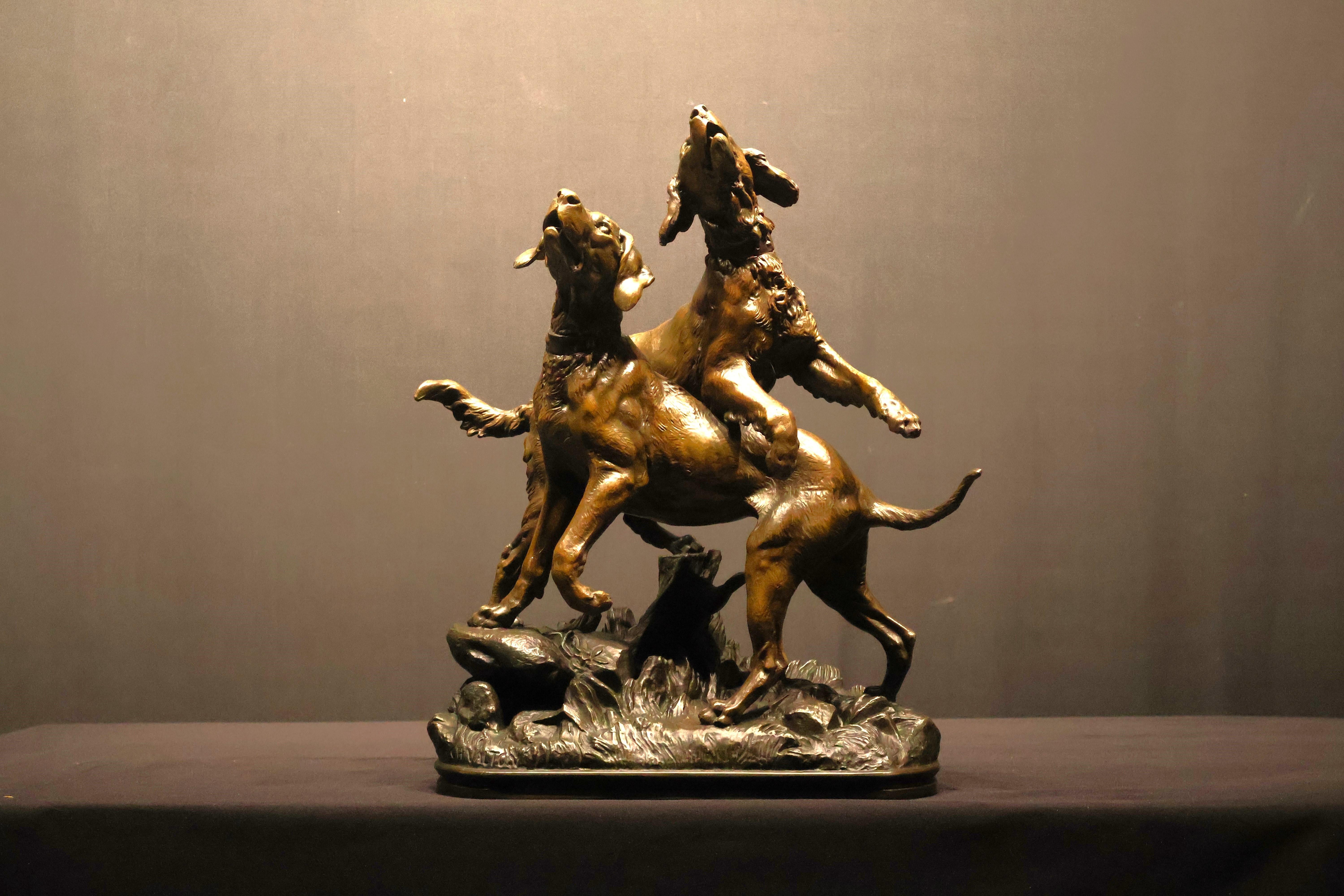 A Fine & Well Executed Statue of Two Hounds. Great Quality and Condition.
France, circa 1900. 
Dimensions: Height 19