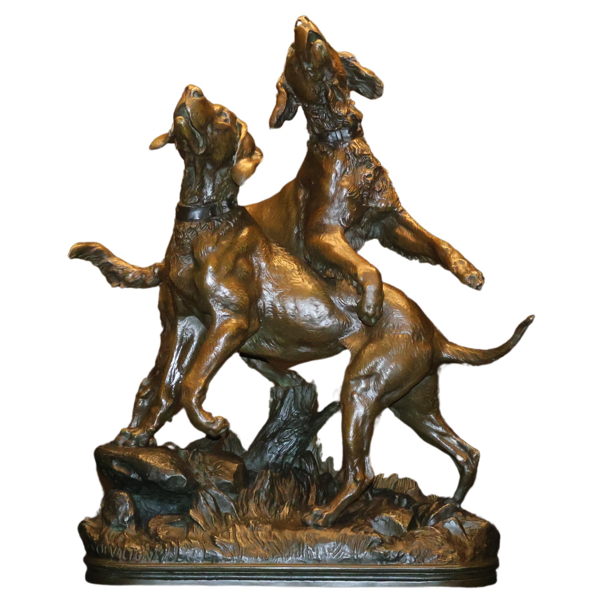 "Dogs" Patinated Metal Statue For Sale