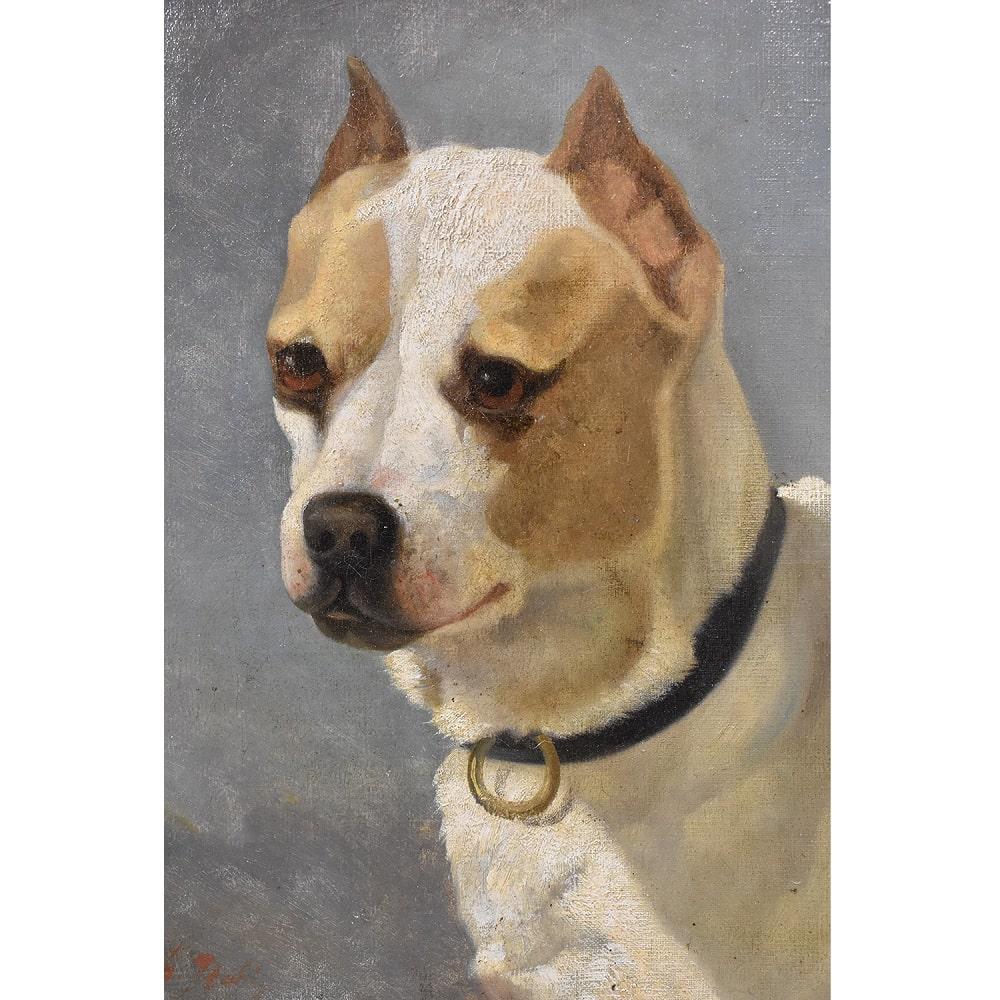 Napoleon III Dogs Portrait Painting, Small Dog, Oil Painting on Canvas, 19th Century