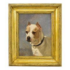 Antique Dogs Portrait Painting, Small Dog, Oil Painting on Canvas, 19th Century