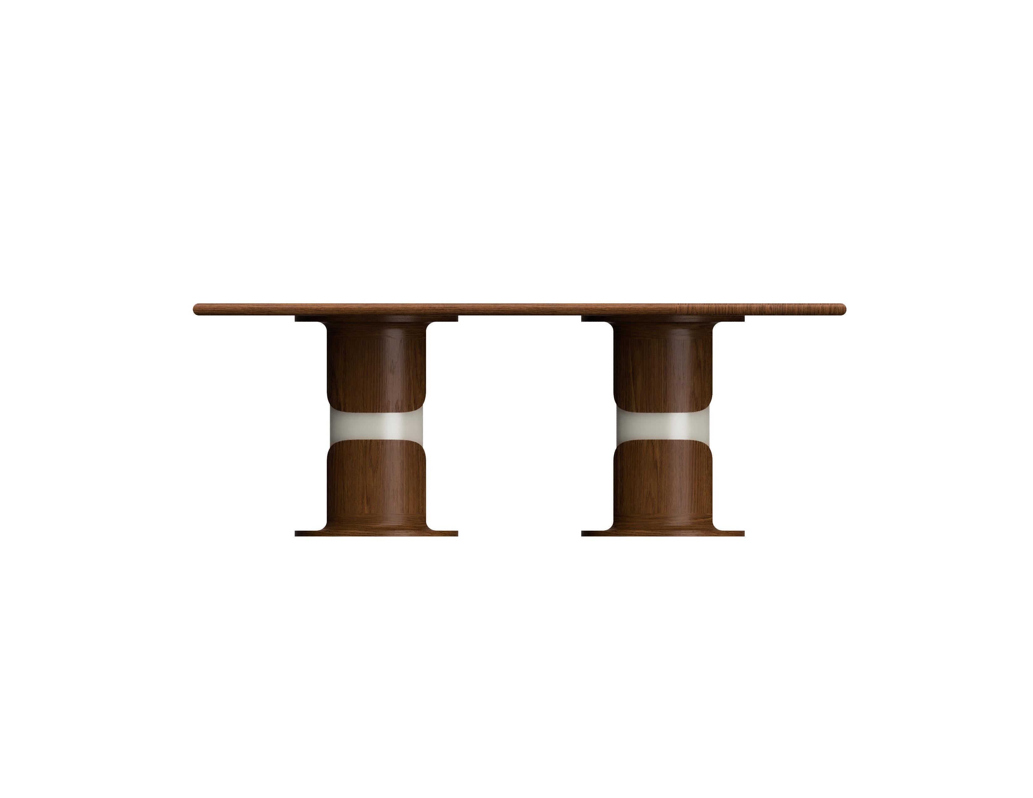 Modern Dining Table, Walnut Top,  Walnut and Lacquered Wood Base For Sale