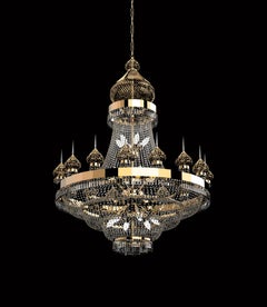 Lustre à 34 lumières en cascade en chrome poli et cristal par Aggiolight