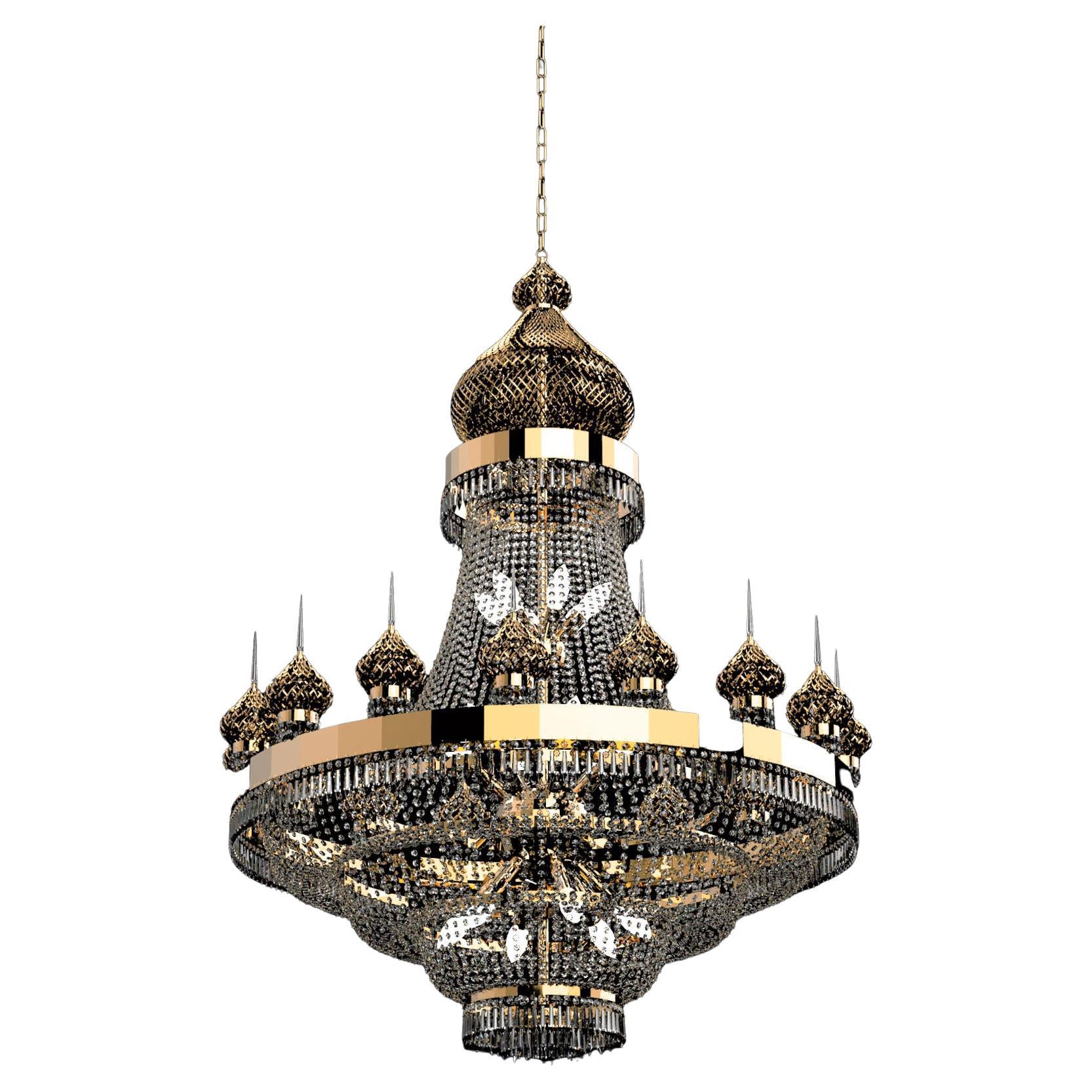 Doha 34 Lights Cascading Chandelier in Polished Chrome and Crystal by Aggiolight For Sale