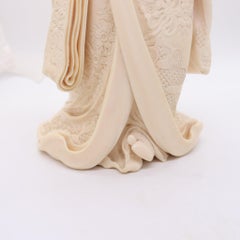 DOHAKU Tokyo School Meiji 1890 Carved Okimono Of Bijin Standing Draped Figure