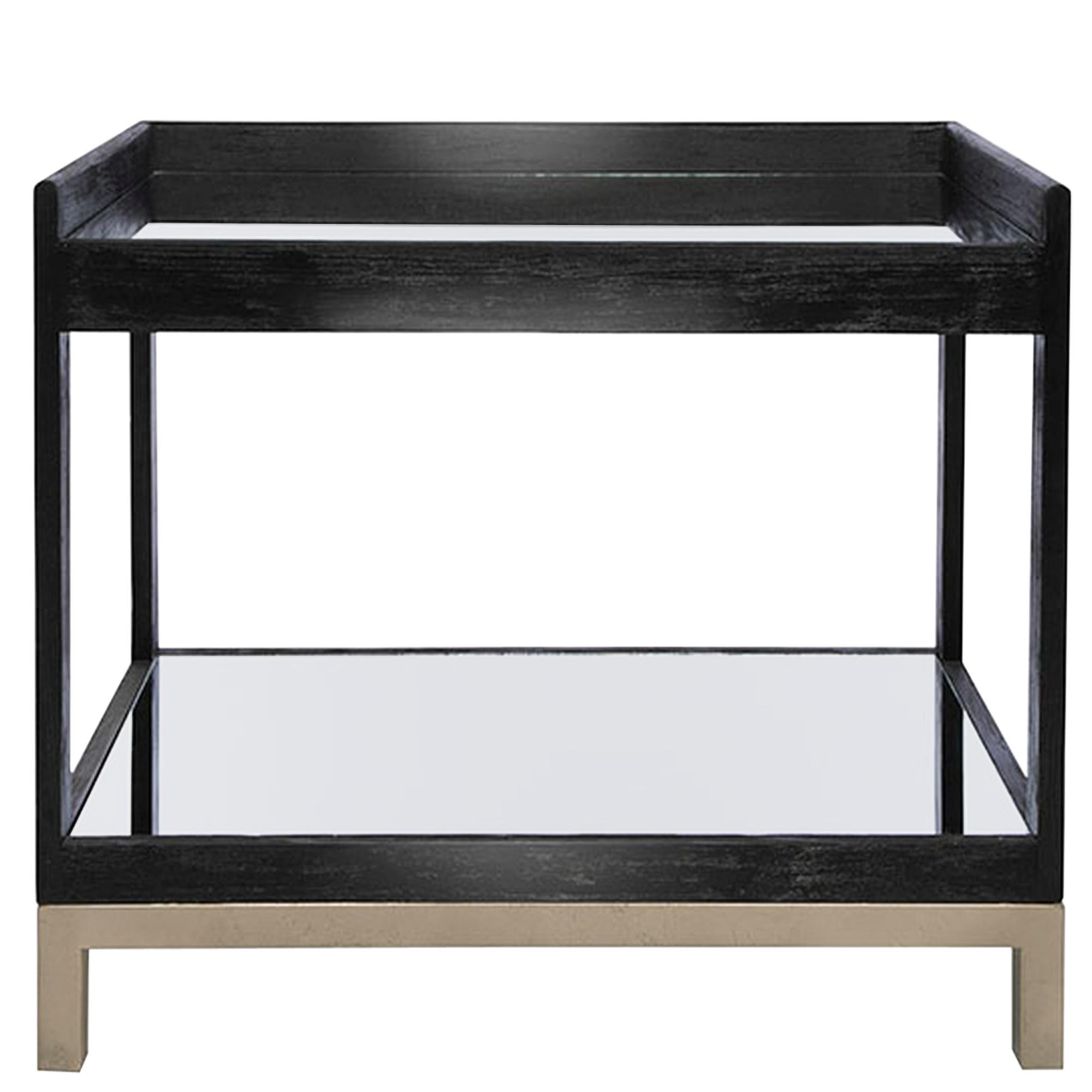 Doheny Bar Cart in Ebony and Champagne Leaf by Innova Luxuxy Group For Sale