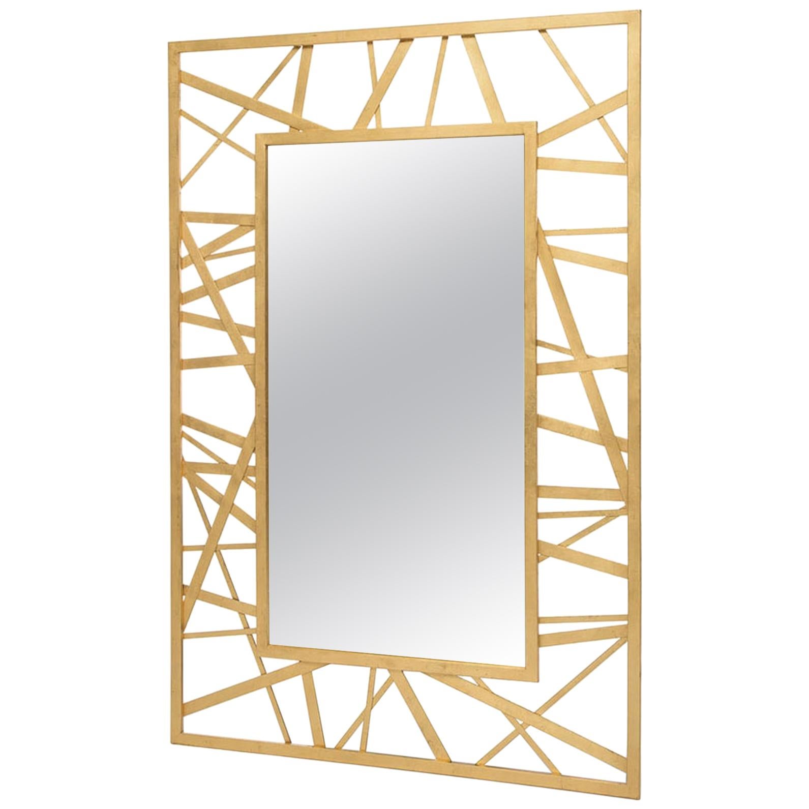 Doheny Rectangular Mirror in Gold Leaf by Innova Luxuxy Group For Sale