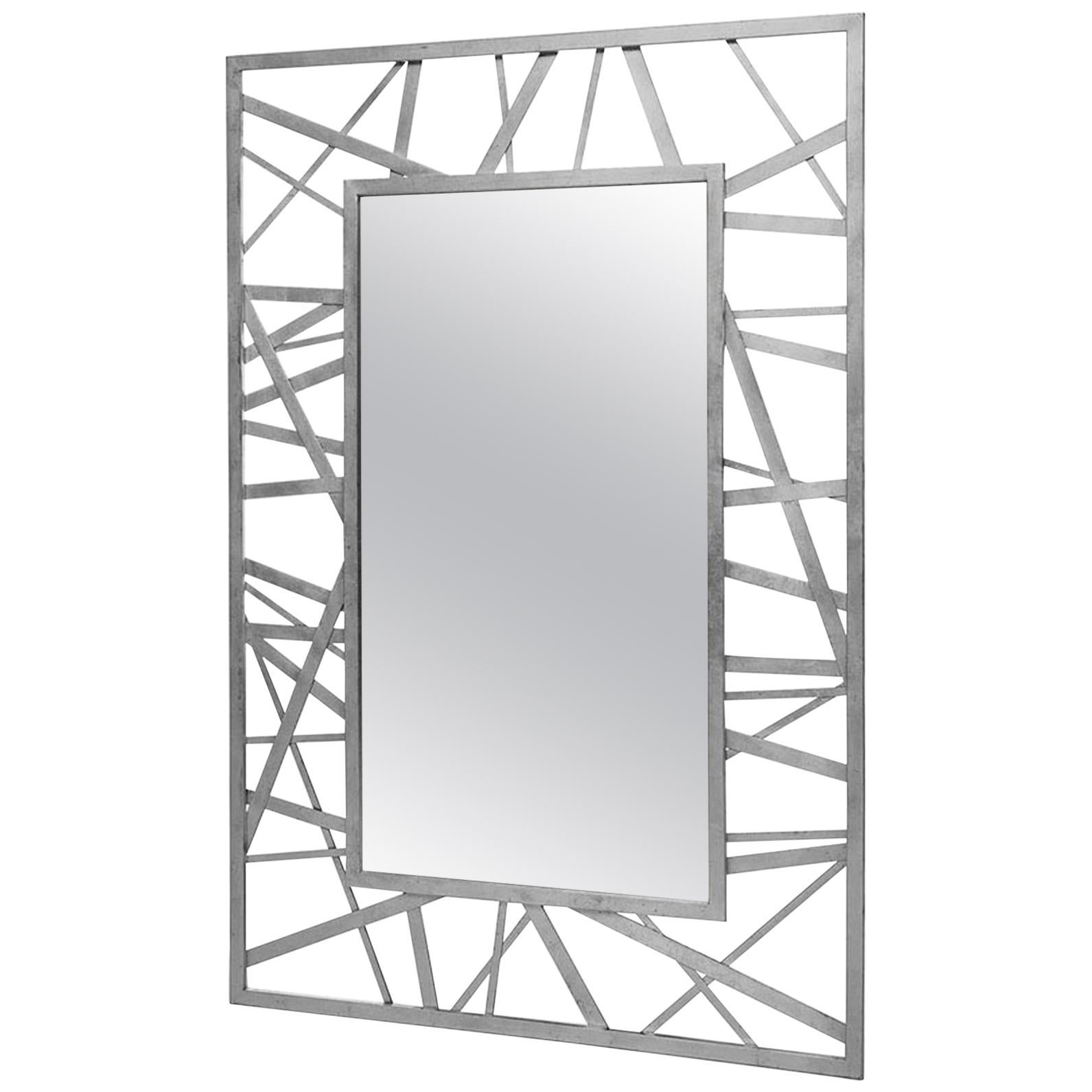 Doheny Rectangular Mirror in Silver Leaf by Innova Luxuxy Group For Sale