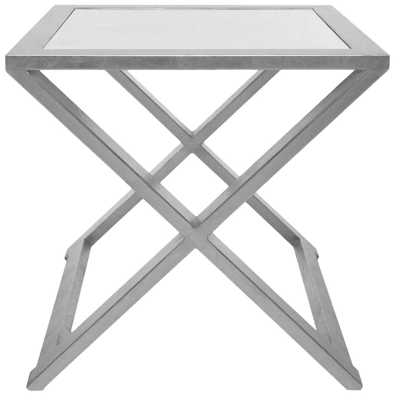 Doheny Square Accent Table II in Silver Leaf by Innova Luxuxy Group For Sale