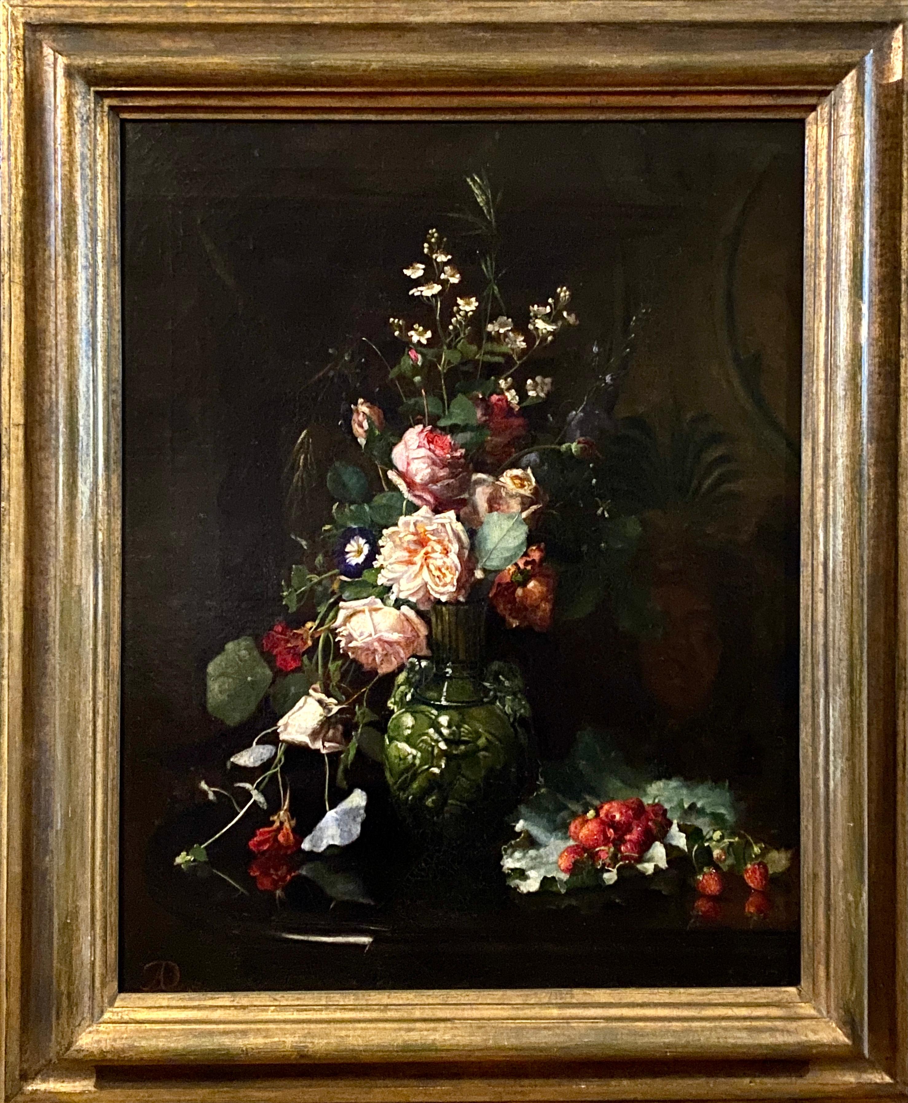 Dohlmann Augusta Johanne Henriette Portrait Painting – Stillleben mit Blumen und verstecktem Porträt, Augusta Dohlmann, 1847 - 1914
