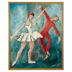 DOHOGNE J Signed Belgian 1958 Exhibition Oil Painting Ballet Dancers
