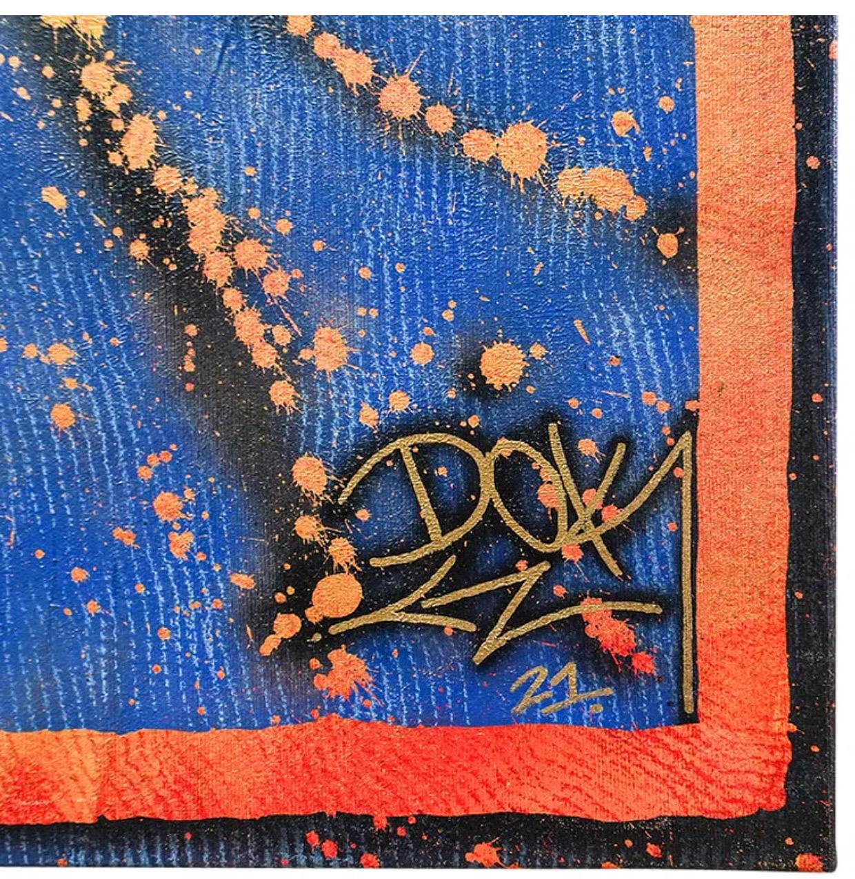 Large French Street Art Mixed Media Graffiti Painting DoK In Love We Trust - Purple Figurative Painting by DOK