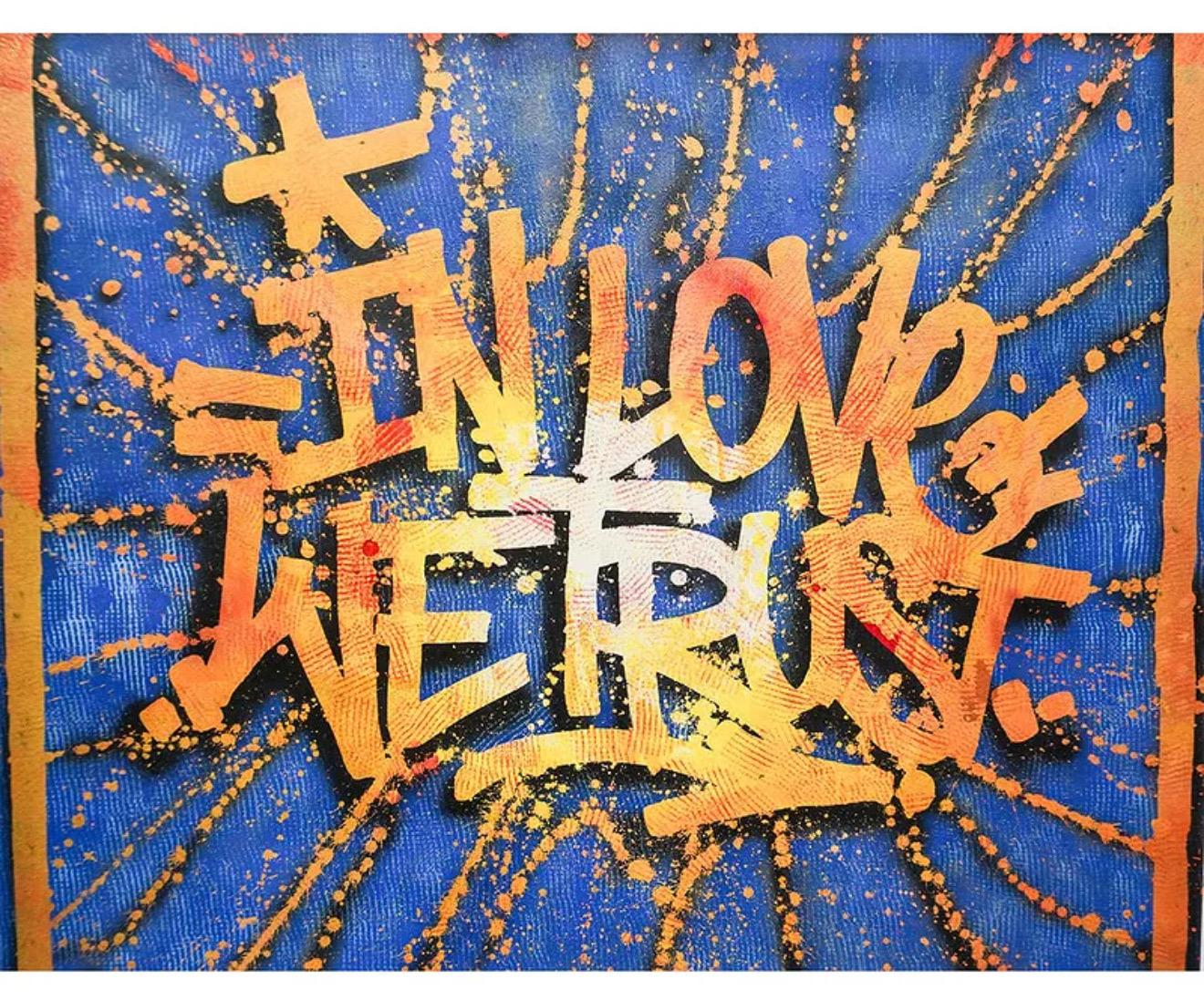 Large French Street Art Mixed Media Graffiti Painting DoK In Love We Trust For Sale 1