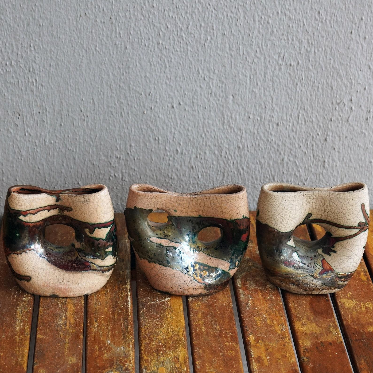 Modern Dokutsu & Umi Raku Pottery Vase, Half Copper Matte, Handmade Ceramic Home Decor For Sale