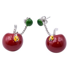 Dol Lago 18 Karat White Gold and Sterling Silver Enamel Cherry Earrings