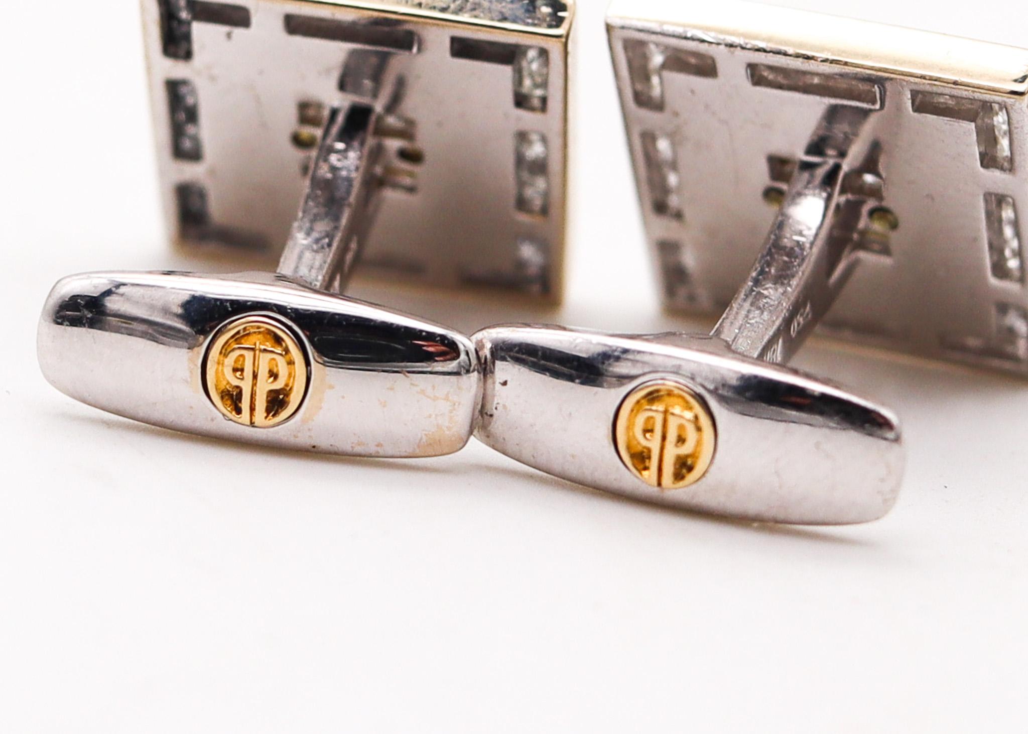 DOLAND & BULLOCK Paar Manschettenknöpfe aus 18 Karat Weißgold mit 2,86 Gesamtkaratgewicht in Diamanten im Zustand „Hervorragend“ im Angebot in Miami, FL